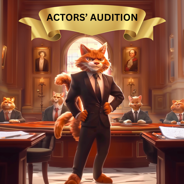 Anthropomorphic cat in an actor's audition